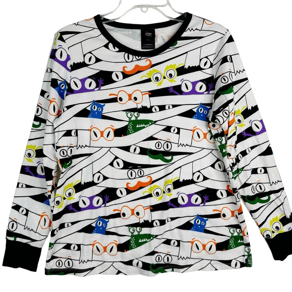 Hyde and Eek Halloween Mummy Top White Black Multicolor Women's L